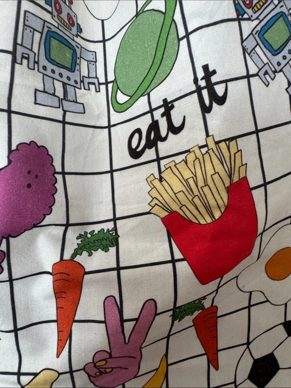 Kip&Co Grid Critters Quilt Cover with Colorful Food & Icons